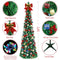 FHOZGECY Pop Up Christmas Tree, 5FT Collapsible Christmas Tree with 30 LED Multicolor Lights, Tinsel Pencil Christmas Tree with Ball Bowknot Gift Box for Indoor, Party, Xmas, Home,Office Decor