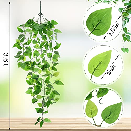12 Pcs Artificial Hanging Plants, 3.6ft Fake Ivy Vines with Fake Leaves for Living Room Decor Indoor Outdoor Decorations for Patio Artificial Plants Greenery for House Wall, No Baskets