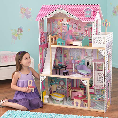 KidKraft Annabelle Wooden Dolls House with Furniture and Accessories Included, 3 Storey Play Set with Lift and Balcony for 30 cm /12 inch Dolls, Kids' Toys, 65079