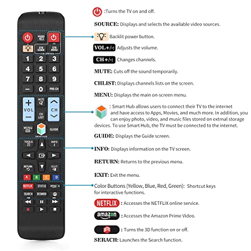 Universal Remote Control Only for Samsung TV Remote, Samsung Smart TV Remote, All Samsung LCD LED QLED SUHD UHD HDTV 3D Smart TVs