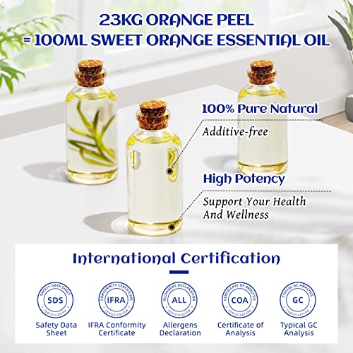 HIQILI Orange Essential Oil, 100% Pure for Diffuser Skin Massage - 3.38 Fl Oz