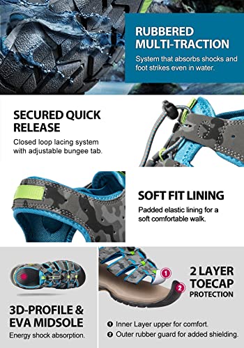 ATIKA Men's Outdoor Hiking Sandals, Closed Toe Athletic Sport Sandals, Lightweight Trail Walking Sandals, Summer Water Shoes M140-CMG 10 M US