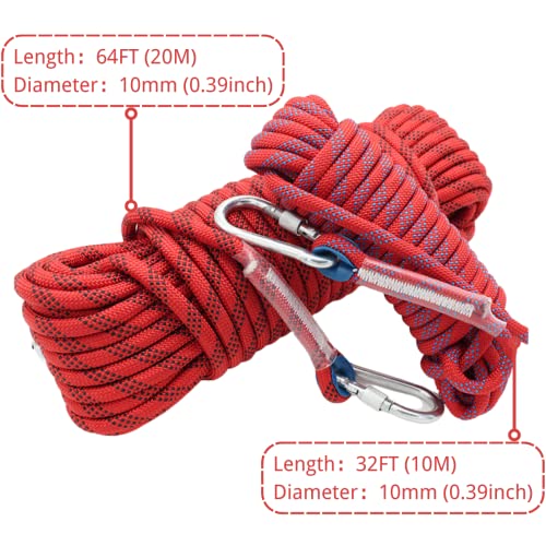 Static Rope Climbing Rope for Adults;Escape Safety Rope Fire Rescue  Parachute Climbing Equipment (Red, 10mm-16ft(05M))