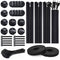 Oksdown 126 Pack Black Cable Management Organizer Kit Include 4 Cable Sleeve with Zipper +10 Self Adhesive Cable Clips Holder +10 and 2 Pcs 5m Long Reusable Straps +100 Nylon Cable Ties Cord Wire Tidy