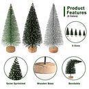 hatisan 30Pcs Mini Christmas Trees - Artificial Tree Bottle Brush with 5 Sizes, Sisal Snow Wooden Base for Decor Party Home Table Craft Decorations (2), Silver,green