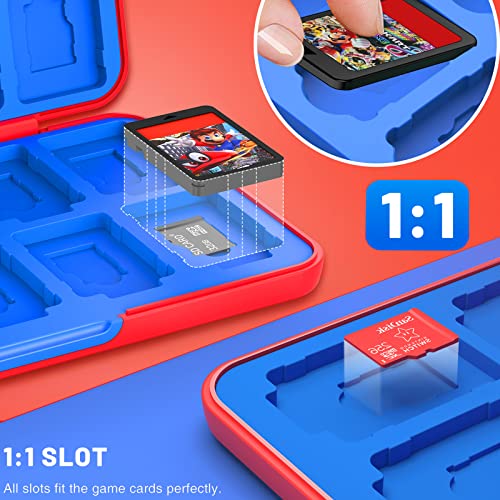 POATOW Game Card Case for Nintendo Switch& Switch OLED Game Card or Micro SD Memory Cards,Portable Switch Game Memory Card Storage with 24 Game Card Slots and 24 Micro SD Card Slots. (Red)