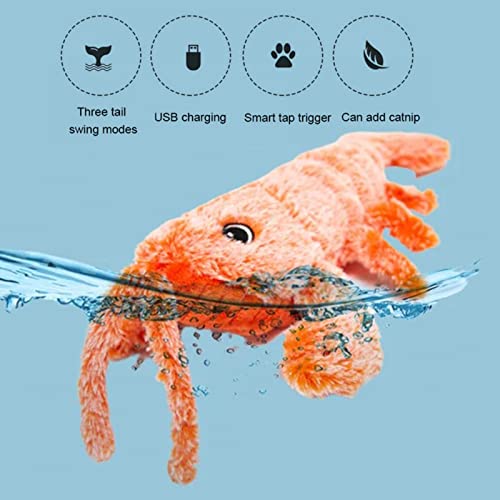 Flapping Lobster Toy for Cats & Dogs,Soft Cat Chew Kicker Toy,Motion Activated Moving Cat Toy with Catnip Packets,USB Chargeable,Washable,Touch Activated Plush Interactive Cat Exercise Toys