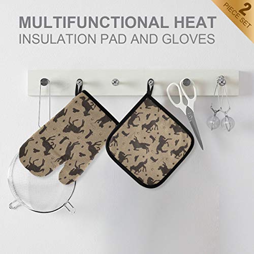 ZZXXB Horse Riding Oven Mitts and Pot Holders Set of 2 Heat Resistant Non-Slip Kitchen Gloves for Cooking Baking Barbecue Grilling