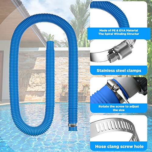 4 Sets Pool Pump Replacement Hose for Above Ground Pools 1.25 In Diameter Replacement Hose 59 In Long and Pool Pipe Holders Pool Accessory Compatible with Filter Pumps 330 GPH 530 GPH 1000 GPH (Blue)