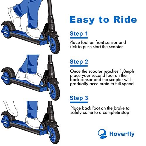 Hoverfly GKS Electric Scooter for Kid Ages 6-12, Max 6.5km and 12km/h by 150w Motor, 6" Solid Rubber Wheels and UL2272 Certified Approved, Lightweight Aluminum Frame Electric Scooter for Kid Black