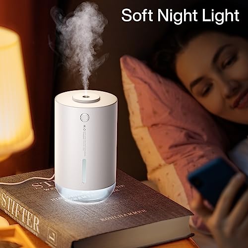 SMARTDEVIL Humidifiers 500ml for Bedroom, Small Desk Humidifier, USB Personal Desktop Humidifier for Bedroom, Office, Travel, Plants, Auto Shut-Off, 2 Mist Modes, Super Quiet, White