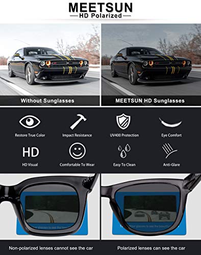 MEETSUN Polarized Sunglasses for Women Men Classic Retro Designer Style, Black, Large