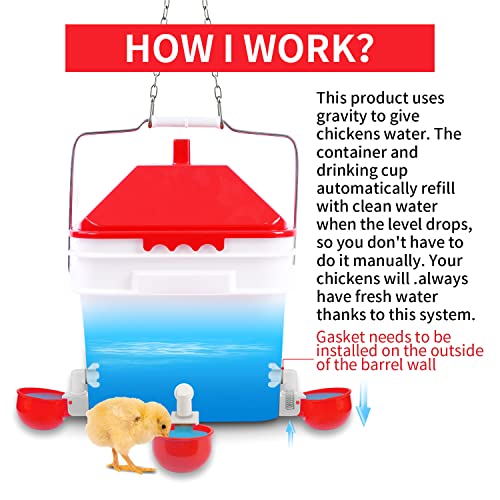 10 Pounds Chicken Feeder and 2 Gallon Chicken Waterer ，High-Capacity Hanging Chicken Feeder and Waterer Set for up to 15 Chicks/10 Adult Chickens（Red）