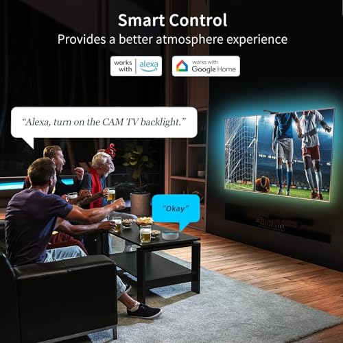 Smart LED TV Backlights with Camera,12.5ft Ambiance Lighting, Sync to Movies & Gaming, Compatible with Alexa & Google Assistant, App Control, Color-Changing WiFi Strip Lights for 55-65 inch TVs