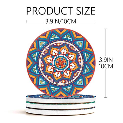 Darate Absorbent Coasters with Holder Set of 8, Coasters for Drinks, Unique Housewarming Gift, 4 Inch Round Coaster for Bedroom, Home, Office, Bar, Dining Room, Living Room, Kitchen (Mandala)