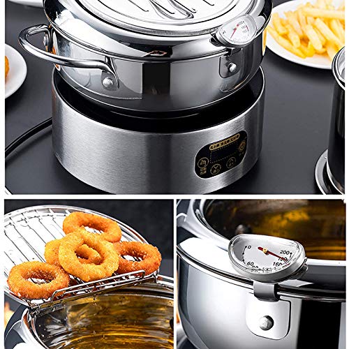 KIDYBELL Deep Fryer Pan 304 Stainless Steel Tempura Frying Pot Japanese Style Fryer With Thermometer，Lid and Oil Drip Rack(24cm/9.4inch)