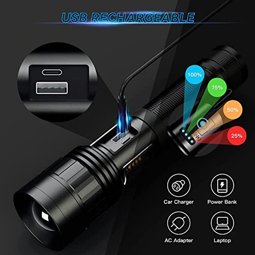 Necomi LED Torch Rechargeable Flashlight with High Lumens, IPX6 Waterproof 10000 Lumen Super Bright Handheld Torches, 7 Modes with COB Work Light, Powerful Handheld Flashlight for Camping, Hiking