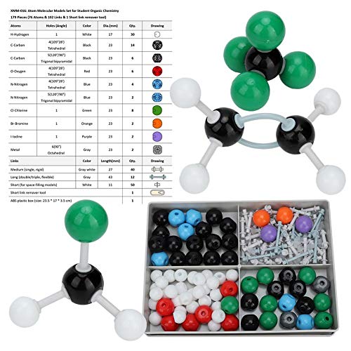 179 Pcs Molecular Model Kit, Molecular Organic Inorganic Structure Kit Atom Link Model Set for Student Teacher, Science Education Supplies