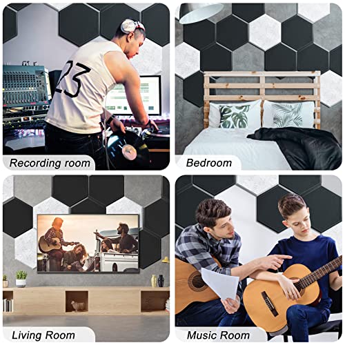ZHERMAO 12 Pack Hexagon Acoustic Panels Beveled Edge Sound Proof Foam Panels, 14"X13"X 0.4" High Density Sound Proofing Padding for Wall, Acoustic Treatment for Studio, Home and Office (Grey Black)