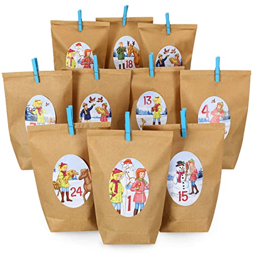 Bibi & Tina Advent Calendar for Filling, 24 Gift Bags and 24 Number Stickers with Bibi & Horse Motifs, Christmas Calendar for DIY Crafts