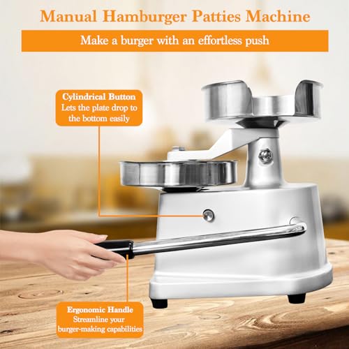 Julymoda Commercial Burger Press Maker,4 inch Hamburger Patty Maker Food-Grade Stainless Steel Hamburger Press Burger Machine Beef Pork Chicken Vegetarian Patties Maker with 500 Pcs Patty Papers