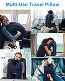 Inflatable Travel Pillow for Airplanes, Inflatable Neck Air Pillow for Sleeping to Avoid Neck and Shoulder Pain, Support Head, Neck and Lumbar, Used for Airplane, Car, Bus and Office (Blue)