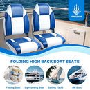 Dreizack Boat Seats 2 Packs, Folding High Back Fishing Waterproof Universal Pontoon Boat Seat Bass Tracker Boat Chairs with Stainless Steel Screws, Aluminum Hinges and Thickened Cushion, Blue&White02