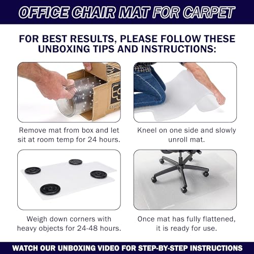 YESDEX Office Chair Mat for Carpet, Carpet Protector Chair Mat Large 90x120cm (3'x4') with Non-Slip Studded Backing Pile Carpet Protector for Office Home Anti-Slip Wheel Gaming Chair Mat