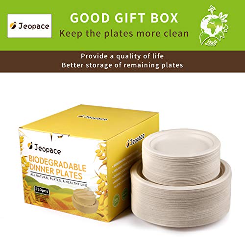 Paper Plates Heavy Duty,Paper Plates Set,Dinner Plates Set,Sugarcane Disposable Paper Plates Set Eco,9 Inch and 7 Inch Party Plates,Forks,Knives and Spoons Set for 50 People [250 PCS]
