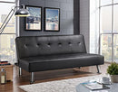 Yaheetech Convertible Sofa Couch Futon Bed Faux Leather Sofa Bed Sleeper Adjustable Loveseat Futon Couch Living Room Furniture with Chrome Metal Legs Black