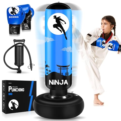 Esnowlee Punching Bag for Kids,66" Larger Kids Boxing Bag with Gloves, Ninja Inflatable Punching Bag for Boxing,Karate,Gifts for Boys Age 5-12