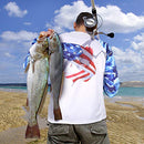 Palmyth Fishing Shirt for Men Long Sleeve Sun Protection UV UPF 50+ T-Shirts with Pocket, Largemouth Bass/Flag, X-Large