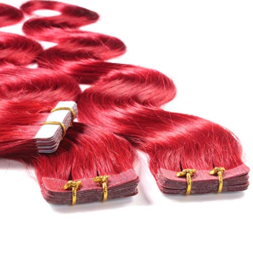 Hair2heart 2.5g x 10 Tapes Wavy Human Hair Extension, Red, 50 cm Length