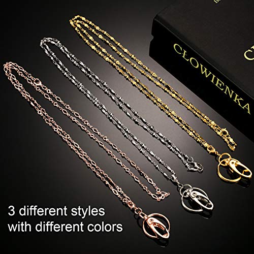 Tatuo 3 Pieces Different Fashion Lanyard Necklace, Women Strong Chain Lanyard for ID Badge Holder and Keys (Silver, Gold, Rose Gold)