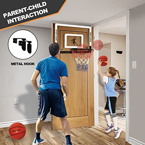 SOEVIEE Large Basketball Hoop for Kids & Adult Indoor Basketball Hoops on Door & Wall 23 X 16 Inch Board with 3 Balls & 2 Nylon Nets Over The Door Basketball Hoops Perfect Family Game Gifts