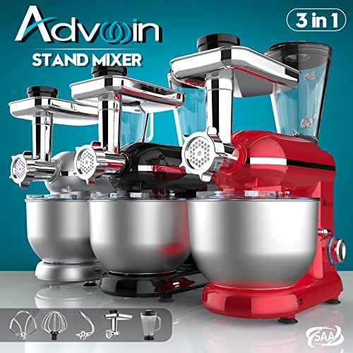 ADVWIN 3 in 1 Stand Mixer, 1100W 5.5L Kitchen Food Mixer, 6 Speed with Tilt-Head Pulse Electric Mixer, Multi-function Standing Mixers, Chef Machine Meat Blender& Flour Mixing& Juice Extracter