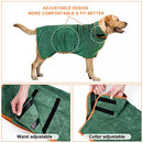 Dog Bathrobe Towel, Pet Drying Coat,Fast Drying Super Moisture Absorbent Dog Bathrobe Microfibre Towelling,Adjustable Collar and Waist Pet Dog Cat Bath Robe for Large,Medium,Small Dogs Green (M)