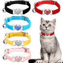 Weewooday 5 Pieces Heart Bling Cat Collar Soft Velvet Kitten Collar with Safety Bell and Love Heart Rhinestone Breakaway Buckle Adjustable for Kitty and Puppy (Black, Red, Blue, Pink, Yellow)