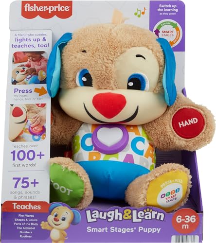 Fisher-Price Laugh & Learn Smart Stages Puppy, infant plush toy with music, lights and learning content for baby to toddler