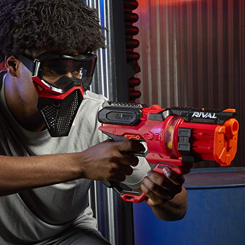 NERF E6638UF1 Rival Roundhouse XX-1500 Red Blaster - Clear Rotating Chamber Loads Rounds into Barrel - 5 Integrated Magazines, 15 Nerf Rival Rounds