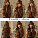 Long Ombre Brown Wavy Curly Wigs for Black Women Synthetic Curly Wig with Fringe Cosplay Wig Natural Looking