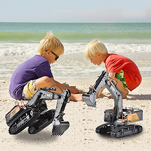 Upgraded Charging Excavator RC Toy 22-Channel Full-Function RC Excavator Sand Engineering Vehicle 1:14 2.4Ghz with Lighting and Sound Effects of Remote Control Engineering Toy Excavator