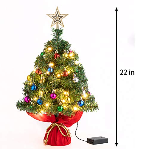 Sunnyglade 22Inch Tabletop Christmas Tree Mini Artificial Christmas Tree with 35 LED Lights for Table Top Desk Classic Series Holiday Decoration (Green)