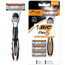 BIC Flex 5 Hybrid Men's 5-Blade Disposable Razor Shaving Kit, 1 Handle and 3 Cartridges