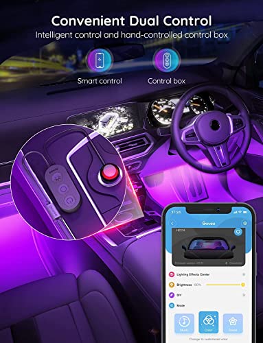 Govee LED Car Lights with App Control, Smart Interior Car Lights with DIY Mode and Music Mode, RGB Car Lights with 2 Lines Design, Under Dash Interior Lights for Car with Car Charger, DC 12V
