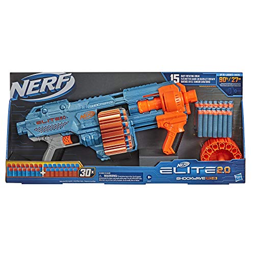Nerf Elite 2.0 - Shockwave RD-15 Blaster - Pump Action - 30 Nerf Darts - 15-Dart Rotating Drum - Built-In Customizing Capabilities - Toys For Kids - E9527 - Ages 8+