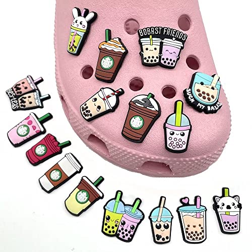 36 Pcs food+Boba tea pattern Shoes Charms Decoration Fits Compatible with Crocs Shoes & Wristband Bracelet Decoration DIY Alloy Party Christmas Halloween Party Gifts for Boy and Girl