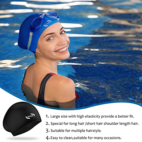 WHALE Extra Large Swim Cap for Women Men, Durable Silicone Swimming Hat  with Ear Protection, Unisex Adults Bath Swimming Caps for Long Thick Curly