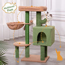 MeowSir Cat Tree Cute Tower Cactus Scratching Post with Large Top Perch Comfy Hammock Private Condo Fully Natural Sisal and Dangling Bell Ball for Indoor Cats- Khaki Green Khaki (YL-MSCT36XRZ10GN-US)