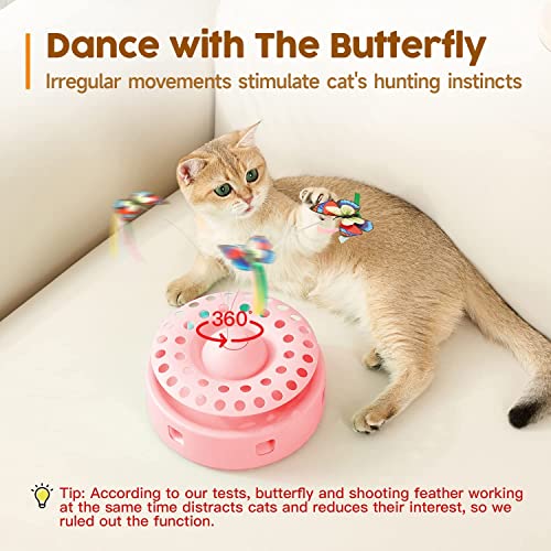 Interactive Toys for Cats, 3-in-1 Smart Interactive Kitten Toy, Fluttering Butterfly, Random Moving Ambush Feather, Catnip Bell Track Balls, Indoor Exercise Cat Kicker (Pink)